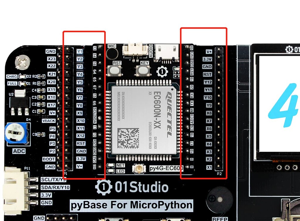 py4G-EC600与pyBase底板引脚对应关系说明 - 4G（EC600） - 01科技 | 01Studio
